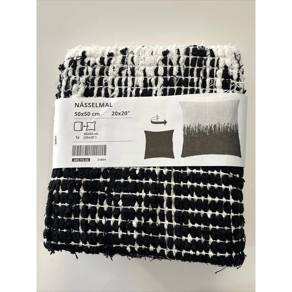 IKEA Nasselmal Cushion Cover 20x20 Black White Textured Woven 405.176.66 NEW